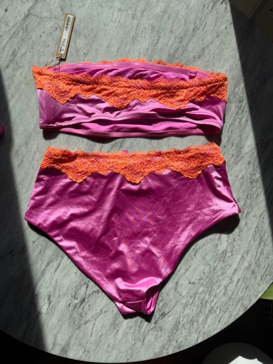 SKIMS Lace Swim Bandeau Top + High Waist Bottom Bikini Set - LARGE