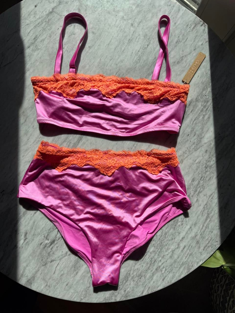 SKIMS Lace Swim Bandeau Top + High Waist Bottom Bikini Set - LARGE