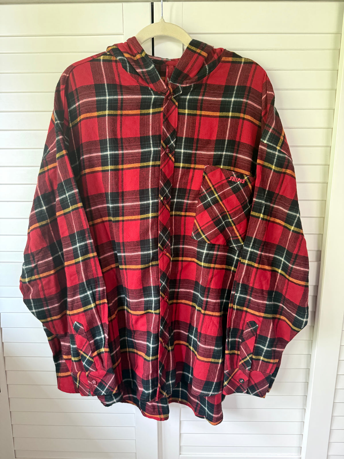SKIMS Flannel Sleep Hooded Button Down Shirt - Size Large