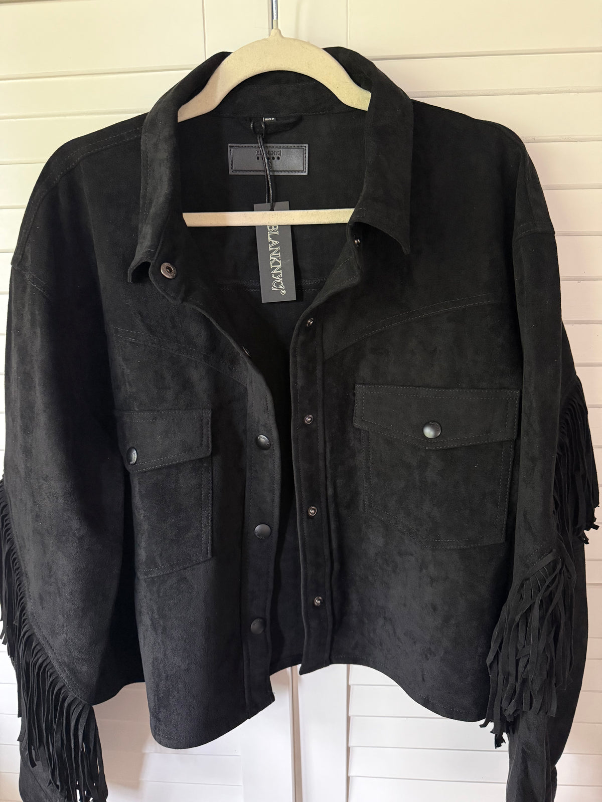 BLANK NYC x FREE PEOPLE Twist and Shout Vegan Suede Fringe Jacket - Size XL