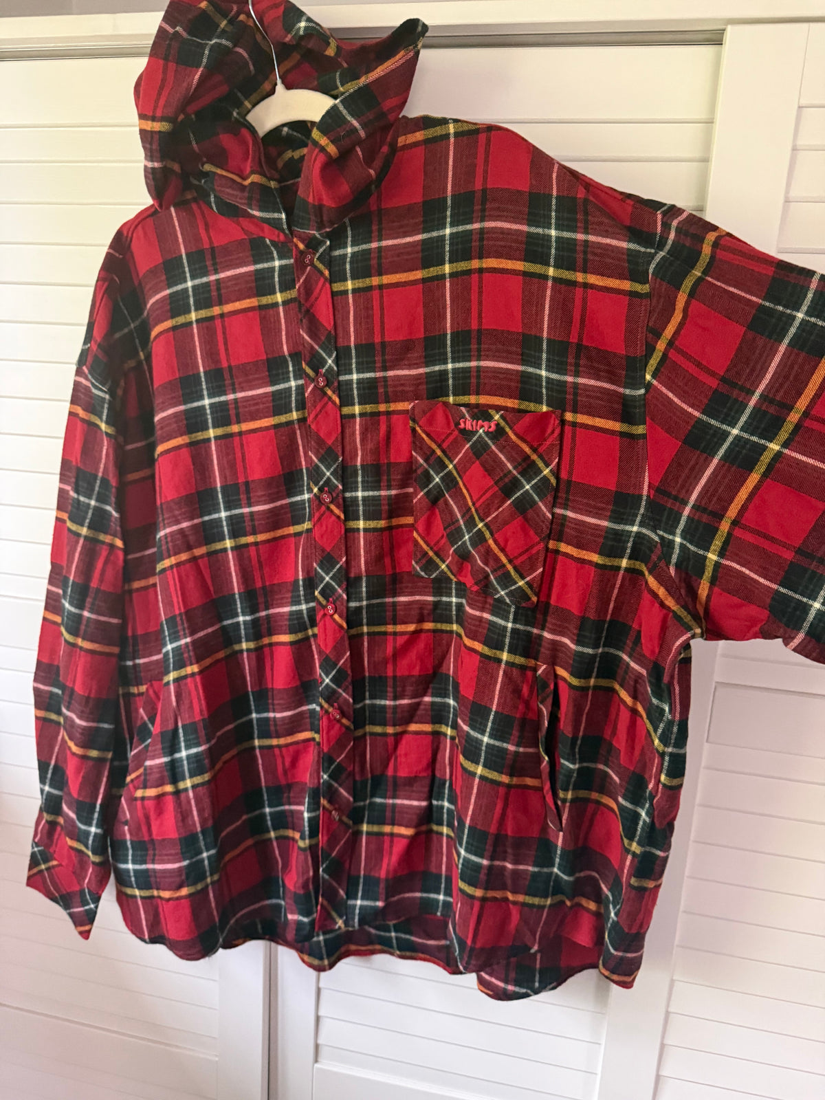 SKIMS Flannel Sleep Hooded Button Down Shirt - Size Large