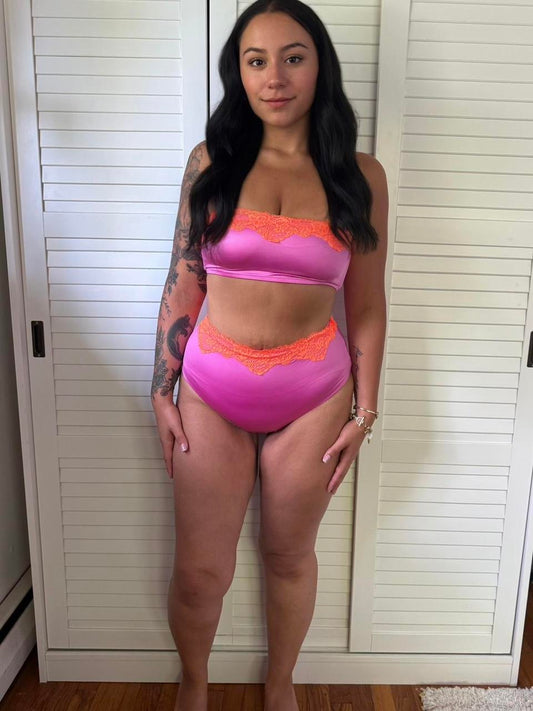 SKIMS Lace Swim Bandeau Top + High Waist Bottom Bikini Set - LARGE