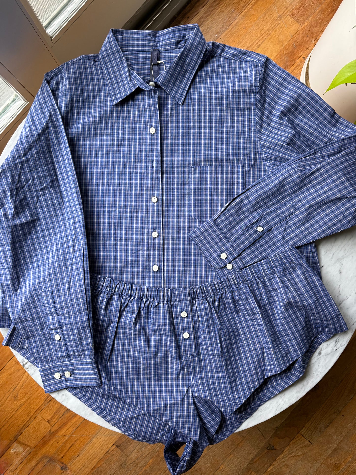 SKIMS Cotton Poplin Sleep Micro Shorts + Long Sleeve Set - Size 2X