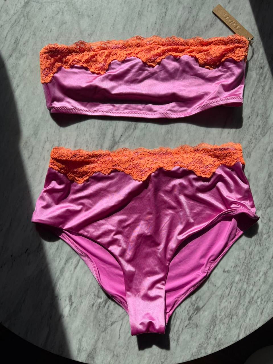 SKIMS Lace Swim Bandeau Top + High Waist Bottom Bikini Set - LARGE
