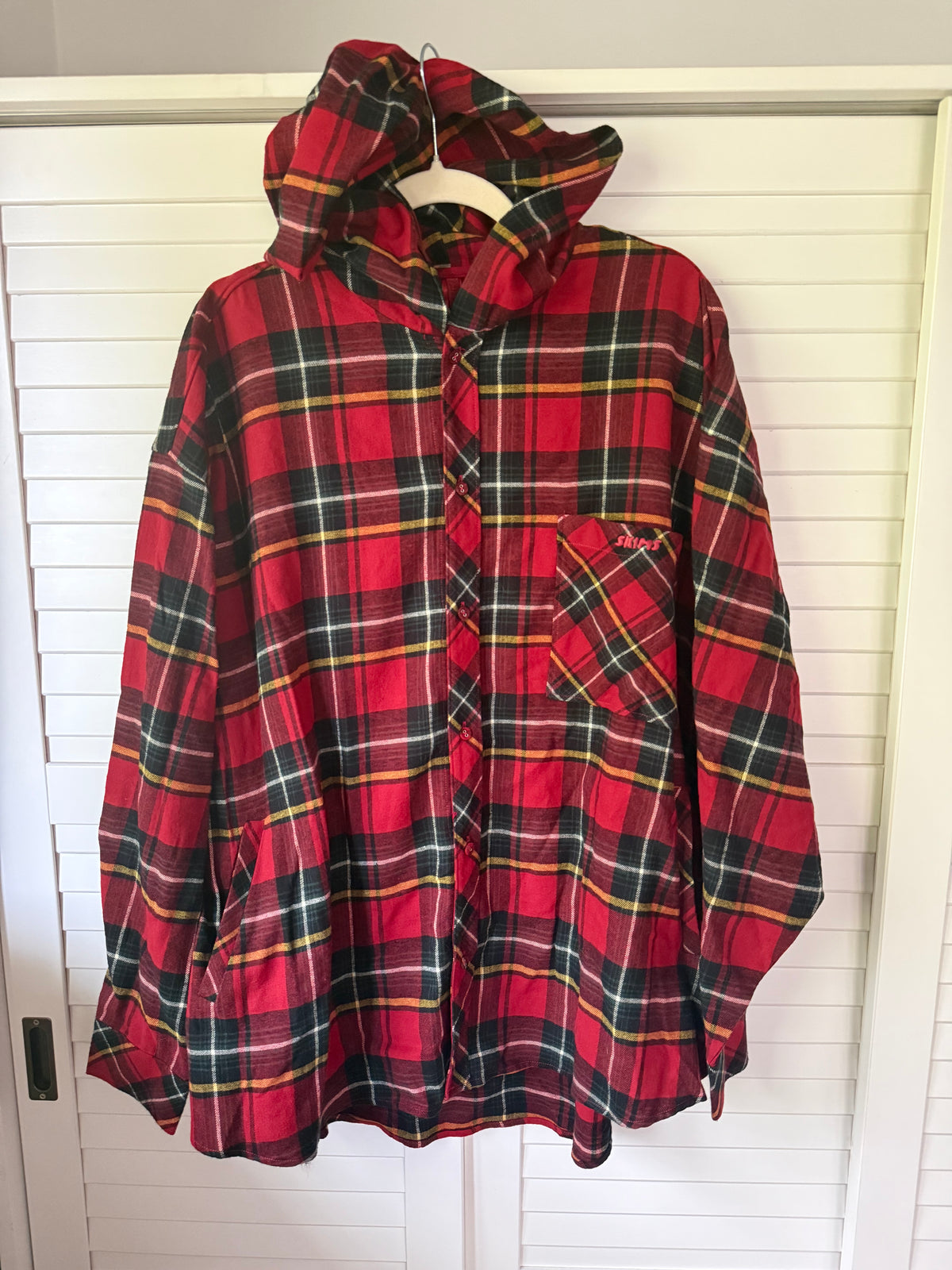 SKIMS Flannel Sleep Hooded Button Down Shirt - Size Large