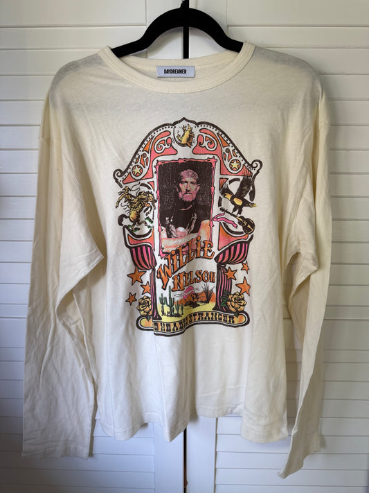 DAYDREAMER Willie Nelson Graphic Long Sleeve T-Shirt - MEDIUM