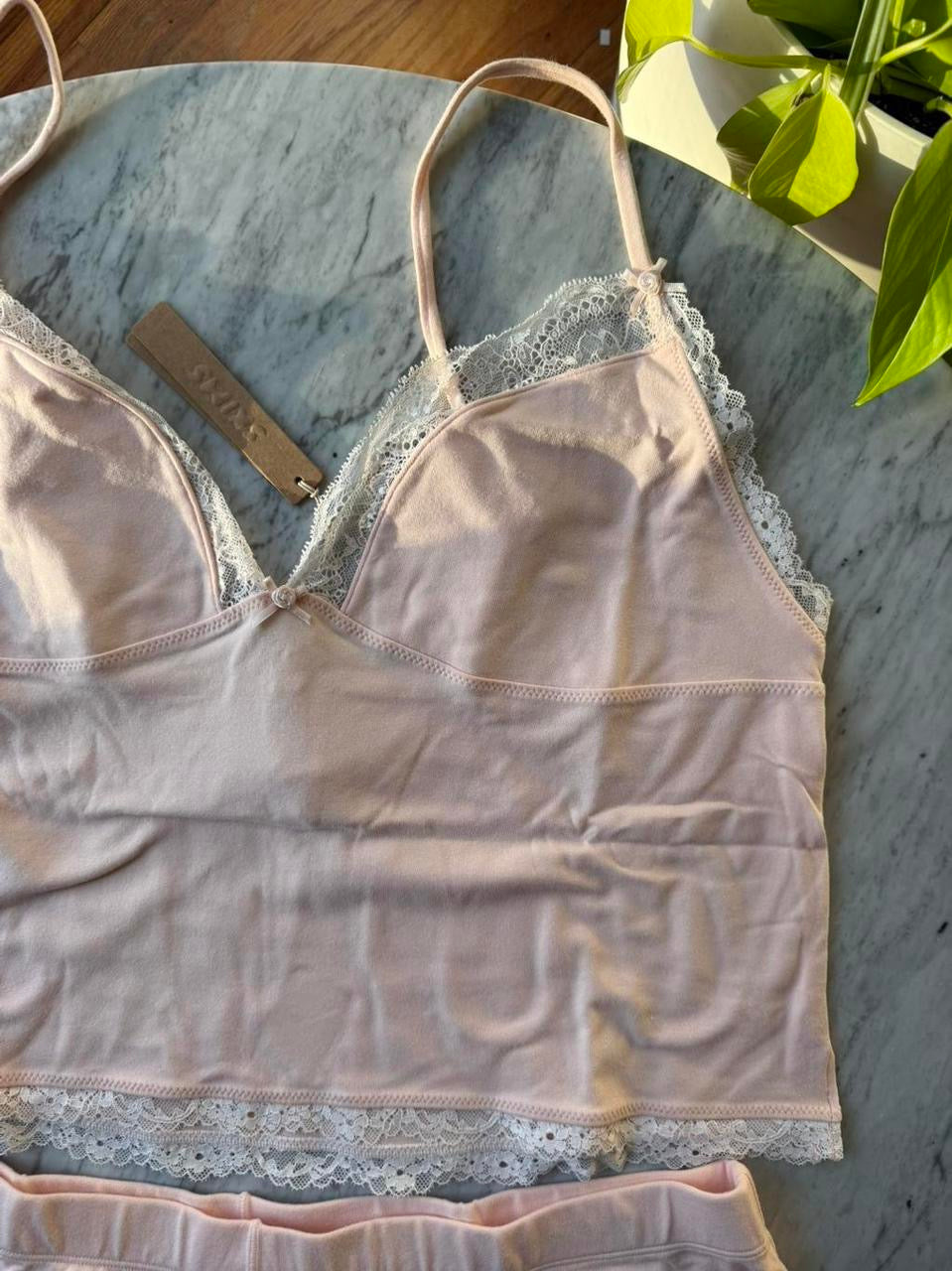 SKIMS Cotton Lace Triangle Cami and Boxer Set - Size XL