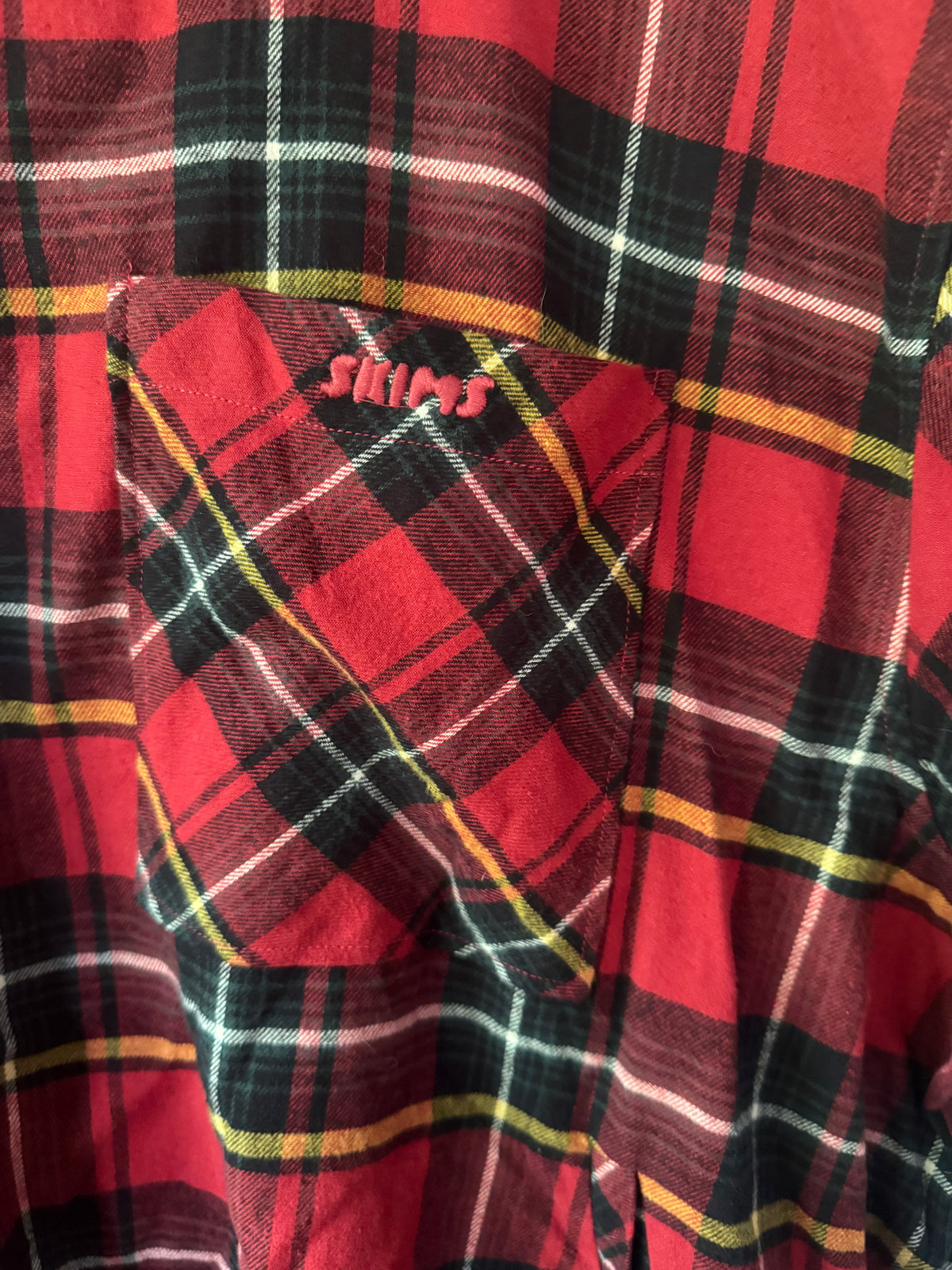 SKIMS Flannel Sleep Hooded Button Down Shirt - Size Large