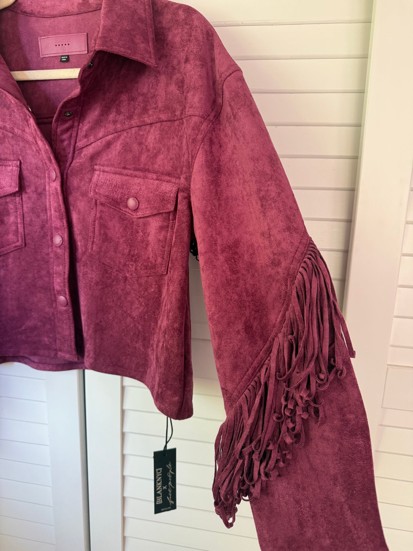 BLANKNYC x FREE PEOPLE Twist and Shout Vegan Suede Fringe Jacket - Size Small