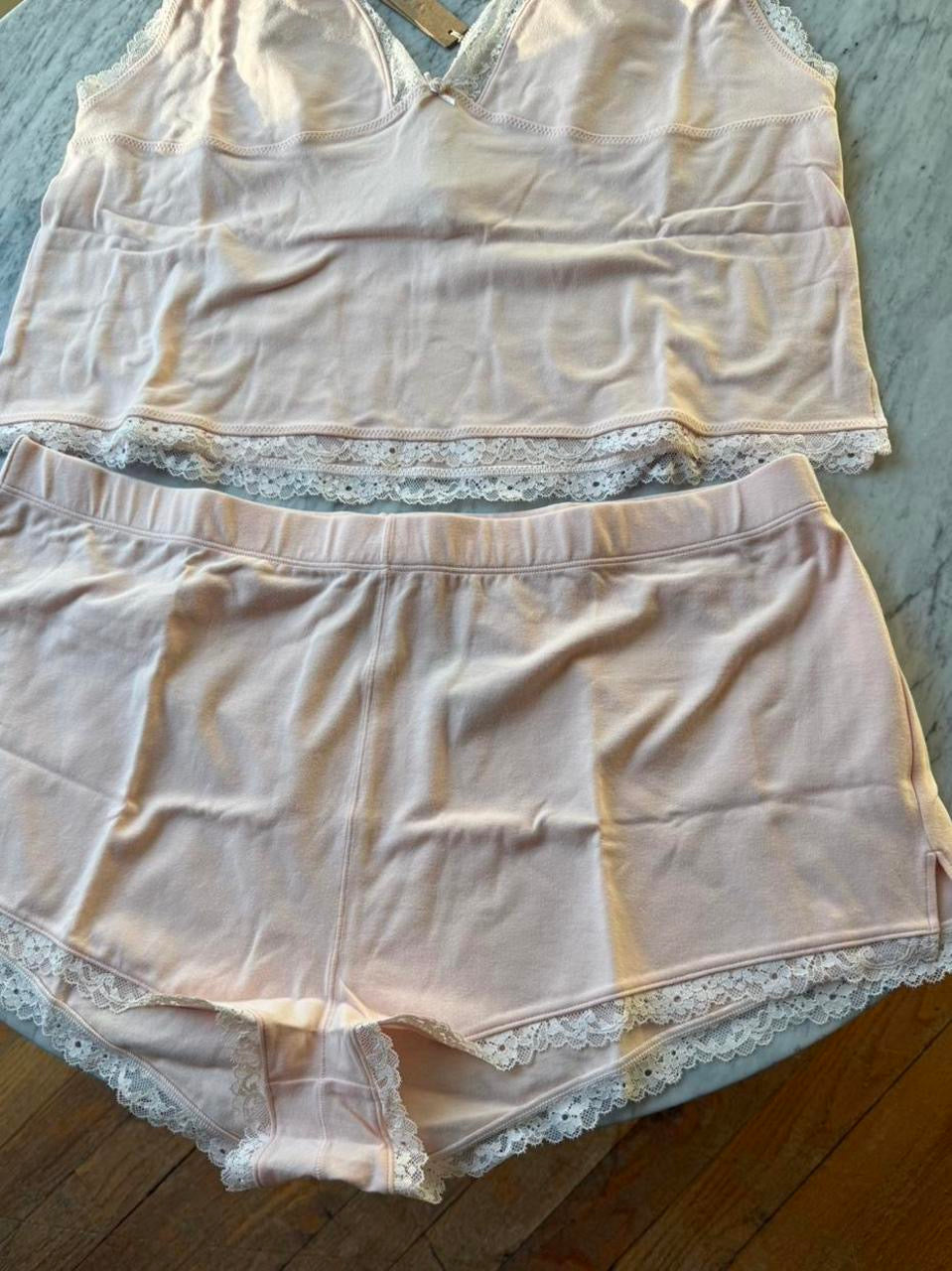 SKIMS Cotton Lace Triangle Cami and Boxer Set - Size XL