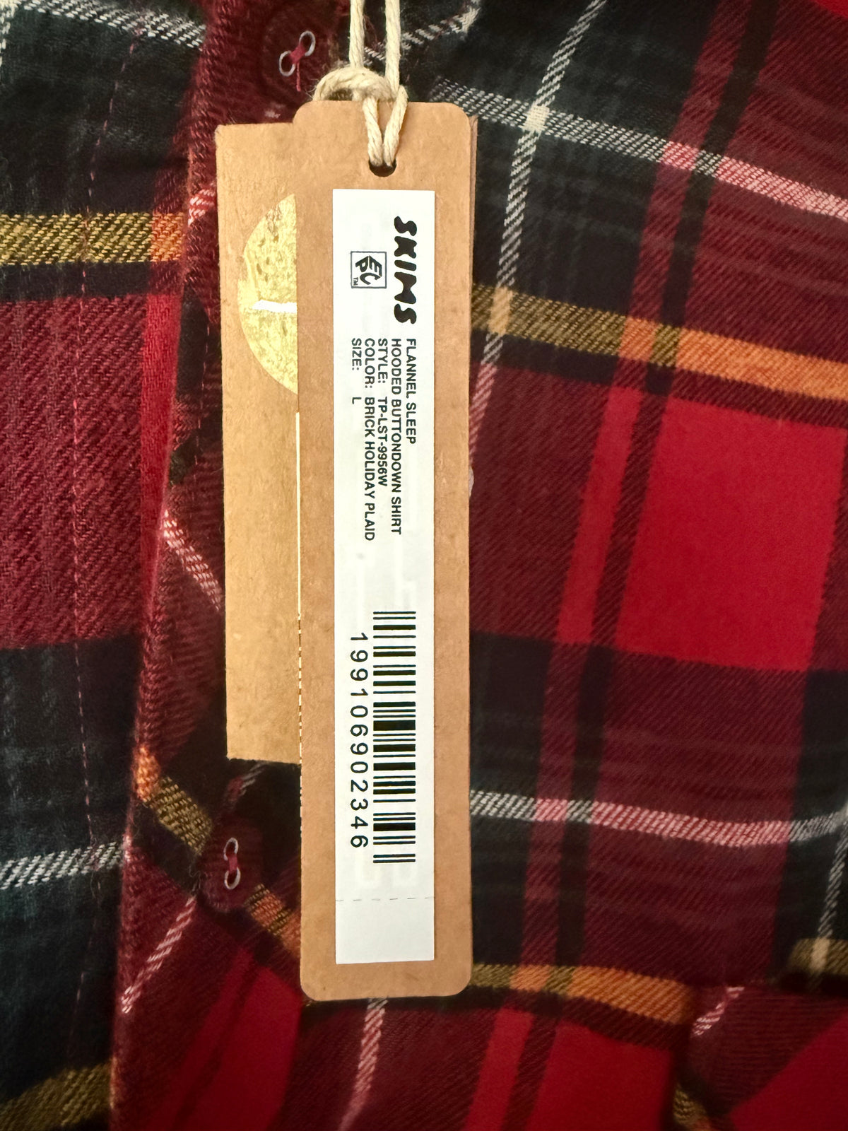 SKIMS Flannel Sleep Hooded Button Down Shirt - Size Large