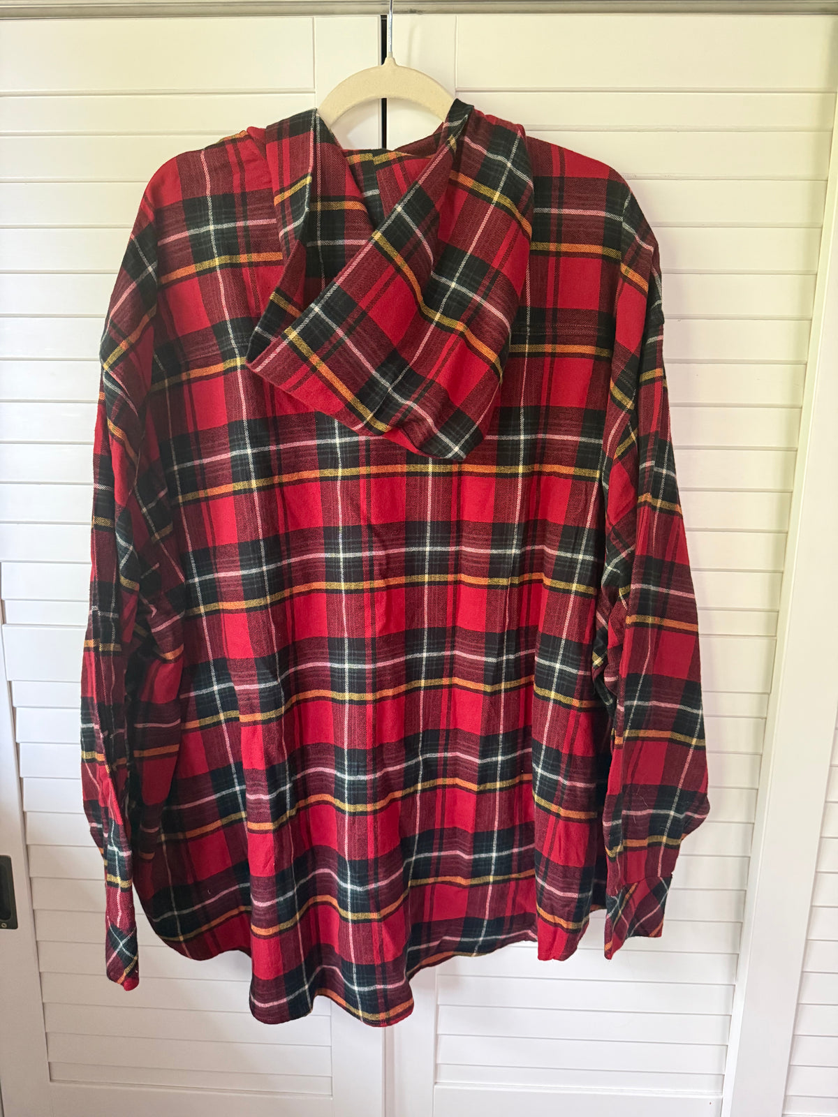 SKIMS Flannel Sleep Hooded Button Down Shirt - Size Large