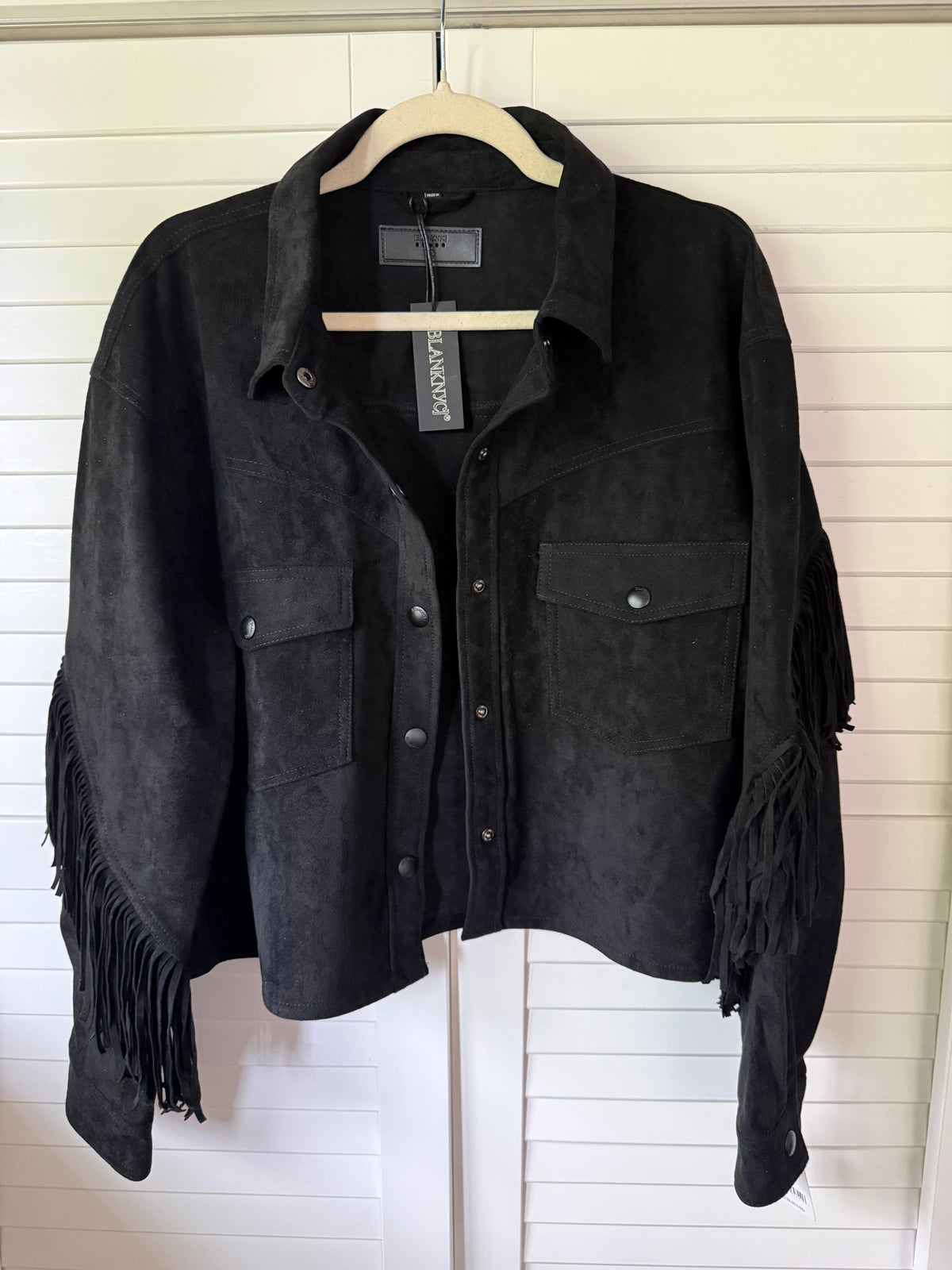 BLANK NYC x FREE PEOPLE Twist and Shout Vegan Suede Fringe Jacket - Size XL