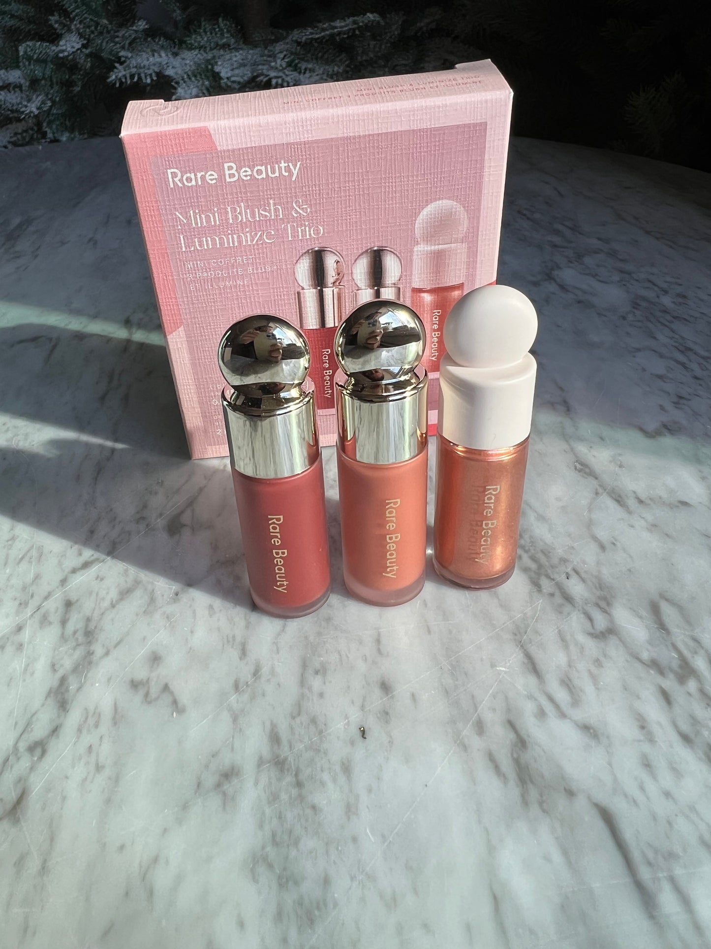 RARE BEAUTY Mini Blush & Luminize Trio