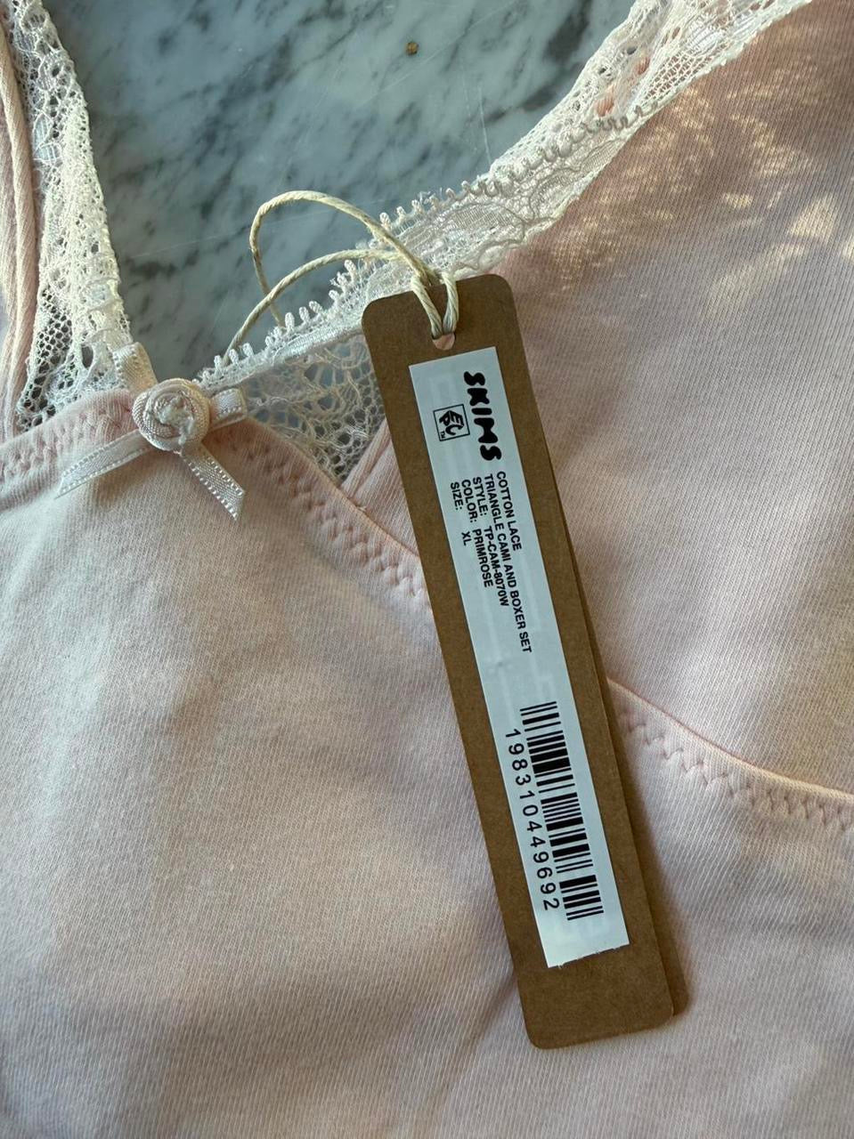SKIMS Cotton Lace Triangle Cami and Boxer Set - Size XL
