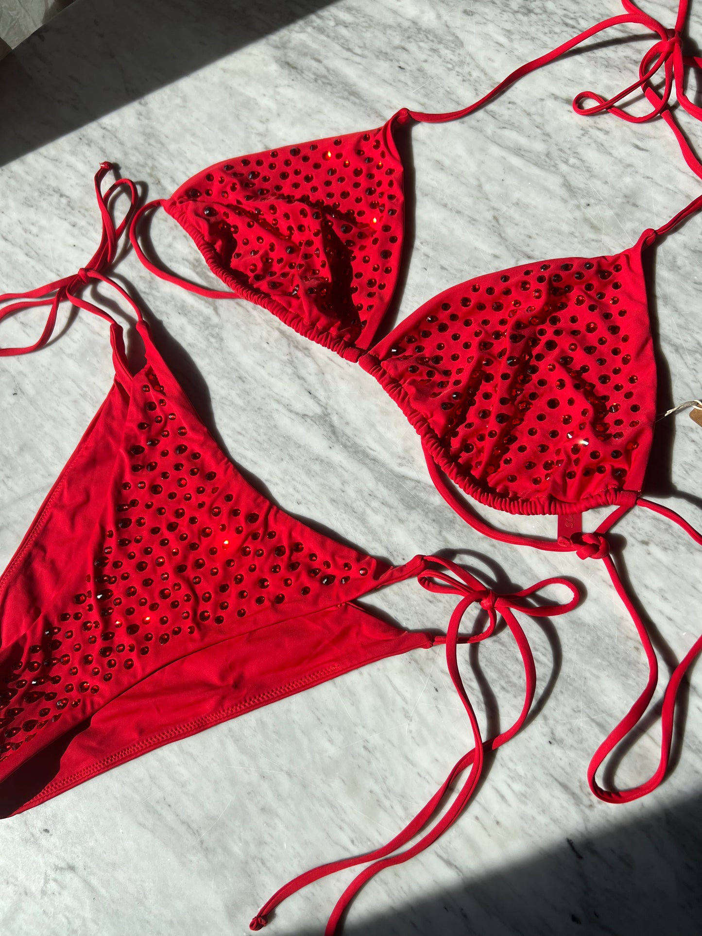 SKIMS Rhinestone Triangle Bikini Set RED - SIZE XL