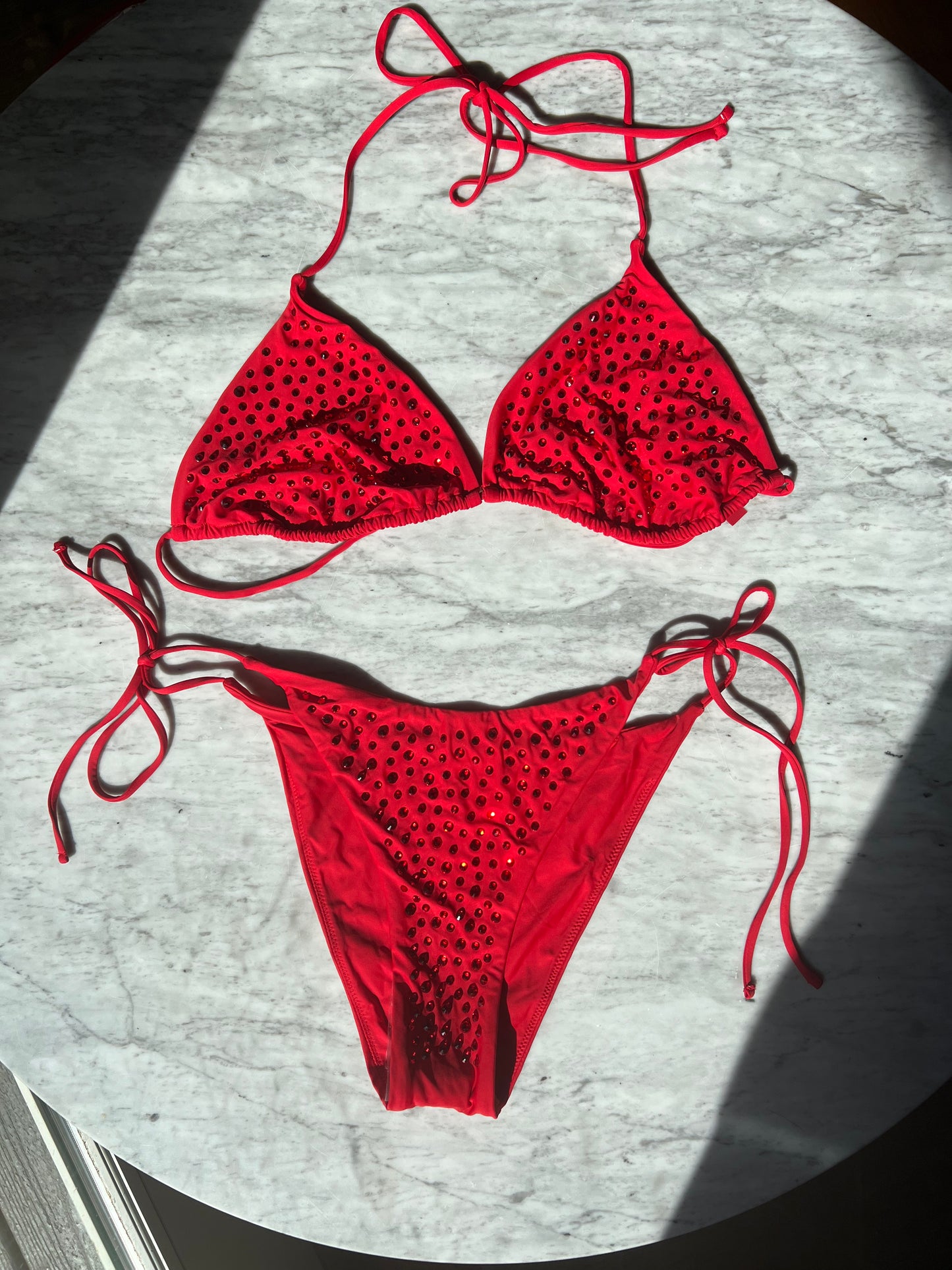 SKIMS Rhinestone Triangle Bikini Set RED - SIZE XL