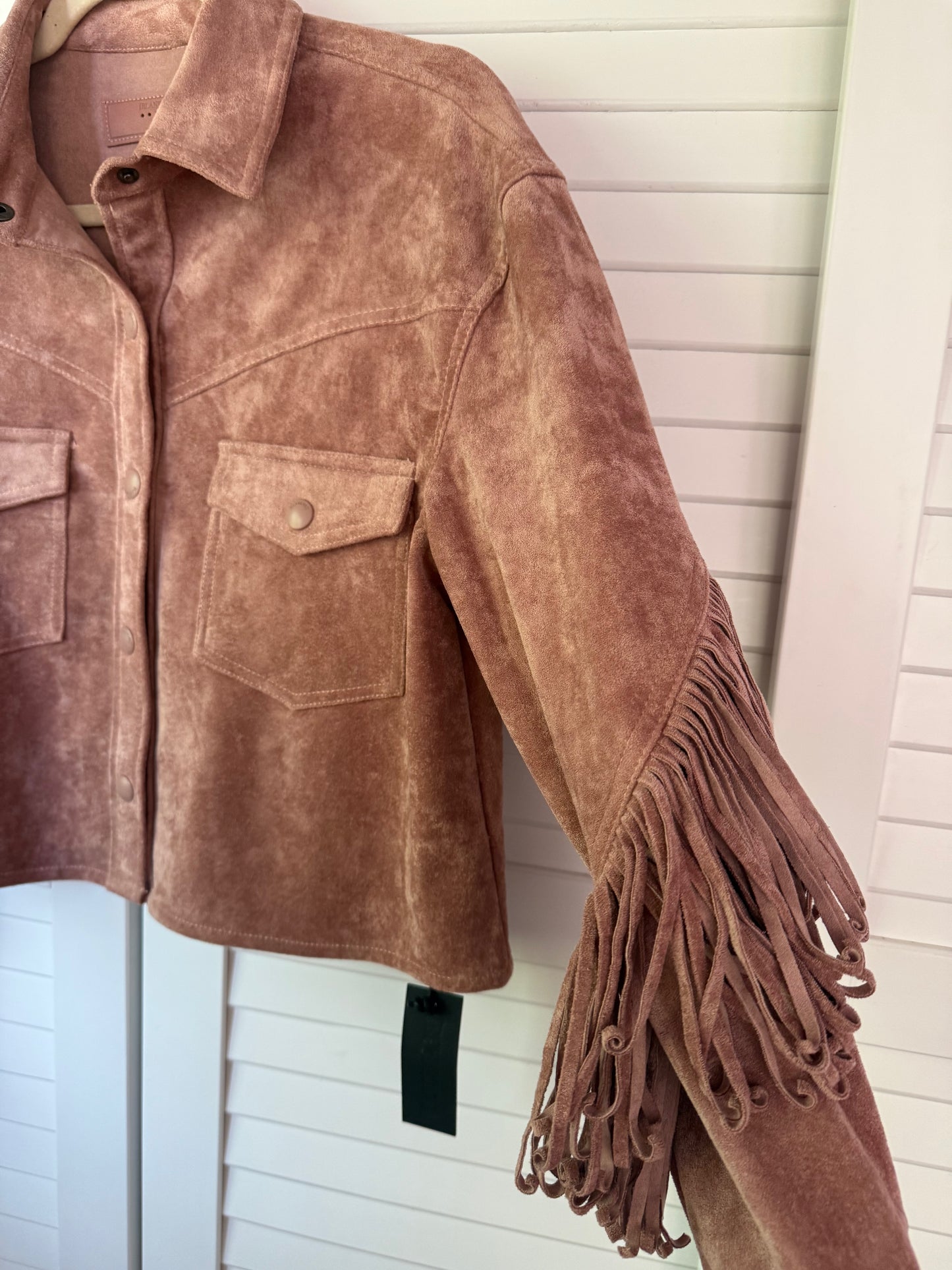 BLANKNYC x FREE PEOPLE Twist and Shout Vegan Suede Fringe Jacket - Size XS