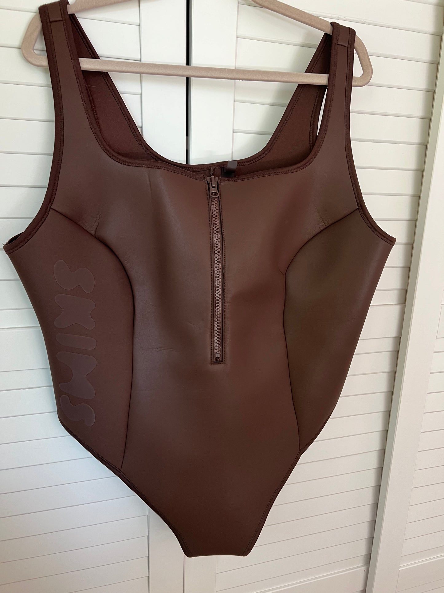 SKIMS Rubberized Scuba Swim Scoop Neck One Piece Bathing Suit - Cocoa Brown - 4X