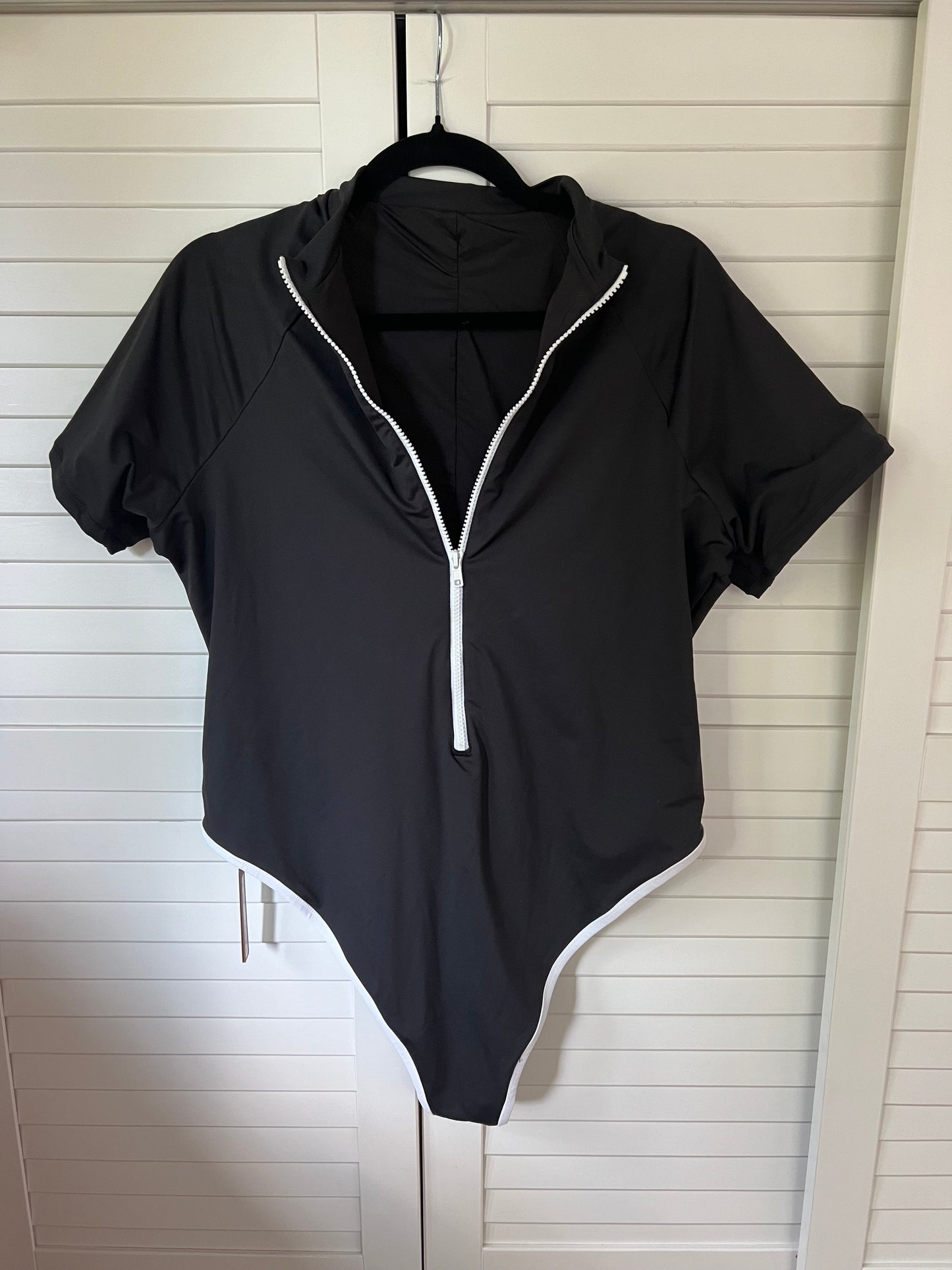 SKIMS Sporty Zipper Swim Mock Neck One Piece Bathing Suit - Onyx Black - 3X