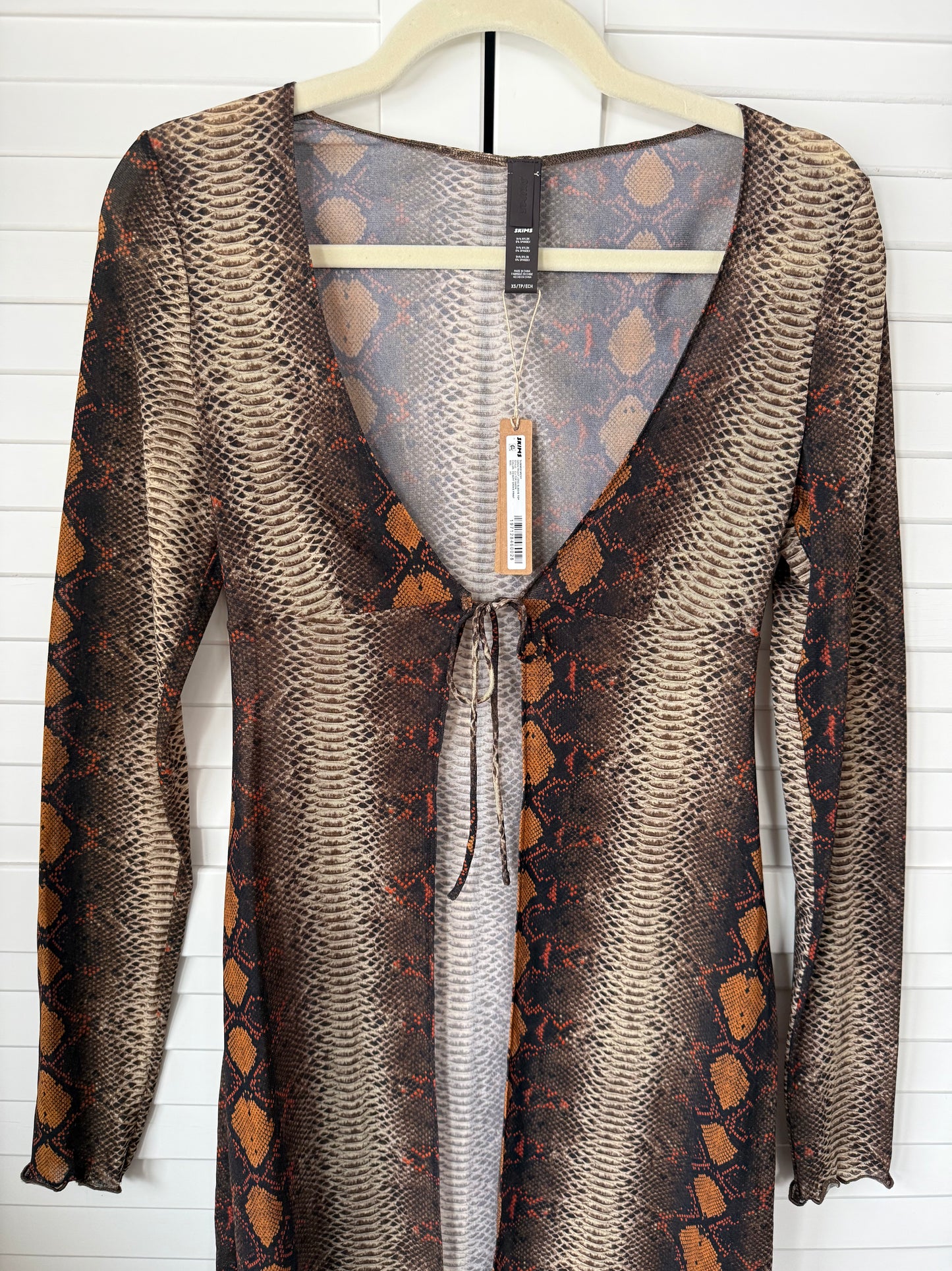 SKIMS Summer Mesh Open Tie Front Long Sleeve Cover Up - Size XS