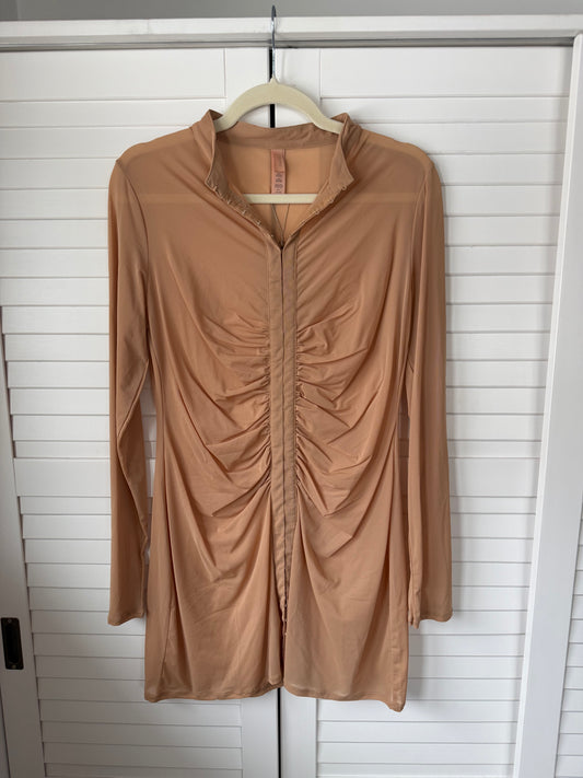 SKIMS Mesh Cover Up Long Sleeve Ruched Dress - Size XL