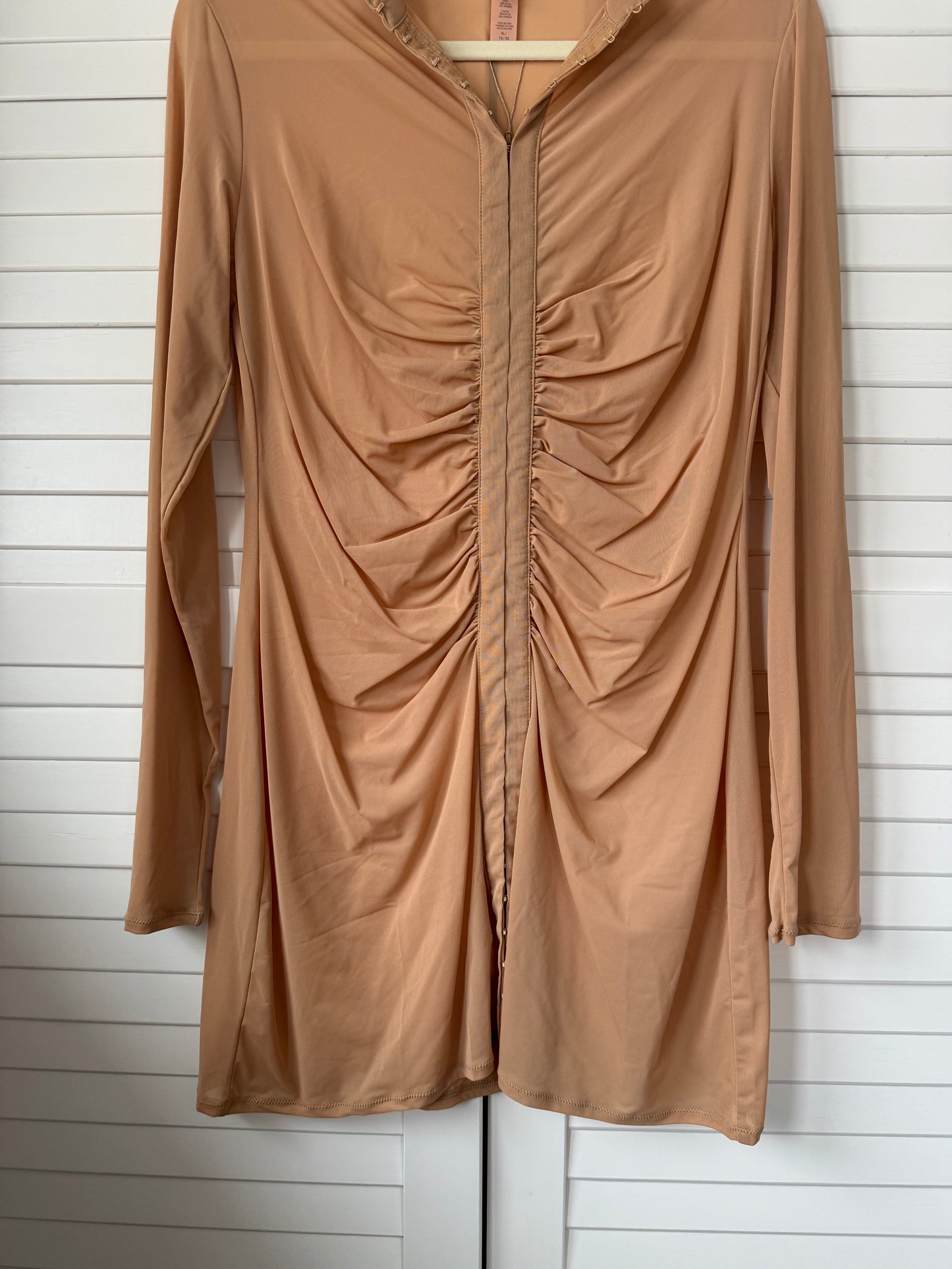 SKIMS Mesh Cover Up Long Sleeve Ruched Dress - Size XL